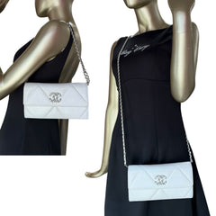 CHANEL 19 White Goatskin Large Quilt Long Flap Wallet Chanel