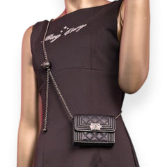CHANEL Black Caviar Leather Boy Compact Wallet with added adjustable chain Chanel