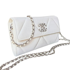 CHANEL 19 White Goatskin Large Quilt Long Flap Wallet Chanel