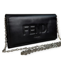 FENDI Black Leather Roma Continental Wallet with Chain Fendi