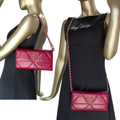 CHANEL 19 Red Goatskin Large Quilt Long Flap Wallet Chanel
