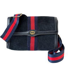 GUCCI Navy Suede Small Ophidia Clutch with Strap/Chain Gucci