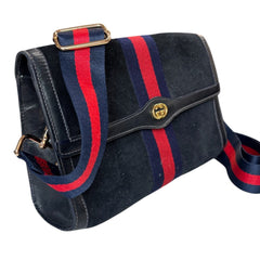 GUCCI Navy Suede Small Ophidia Clutch with Strap/Chain Gucci