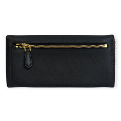 PRADA Black Saffiano Leather Triangle Wallet with added gold Chain Prada