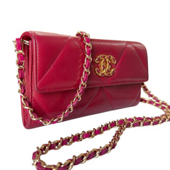 CHANEL 19 Red Goatskin Large Quilt Long Flap Wallet Chanel