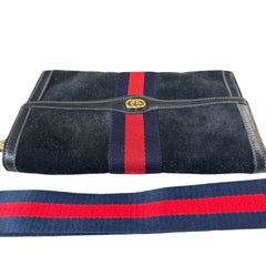 GUCCI Navy Suede Small Ophidia Clutch with Strap/Chain Gucci