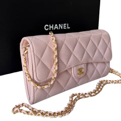 CHANEL Pale Pink Caviar GHW Classic Flap Gusseted Wallet Chanel