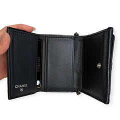 CHANEL Black Caviar Leather Boy Compact Wallet with added adjustable chain Chanel