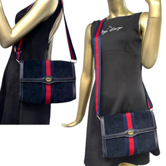 GUCCI Navy Suede Small Ophidia Clutch with Strap/Chain Gucci