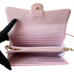CHANEL Pale Pink Caviar GHW Classic Flap Gusseted Wallet Chanel