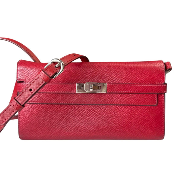 HERMES Red Clemence Leather Kelly Wallet with Added Insert/Chain Hermes