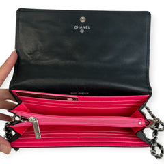 CHANEL Black Lambskin Cambon Full Flap Wallet with added leather chain Chanel