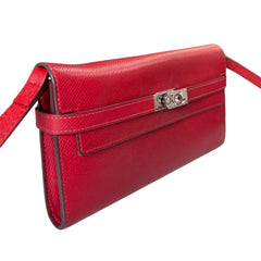 HERMES Red Clemence Leather Kelly Wallet with Added Insert/Chain Hermes