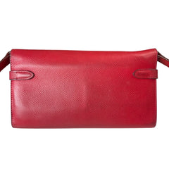 HERMES Red Clemence Leather Kelly Wallet with Added Insert/Chain Hermes