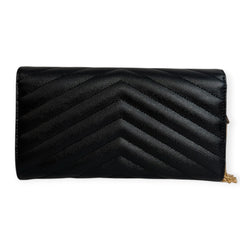 SAINT LAURENT Black Grained Leather Chevron Cassandra Clutch with Chain/Tassel Saint Laurent