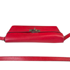 HERMES Red Clemence Leather Kelly Wallet with Added Insert/Chain Hermes