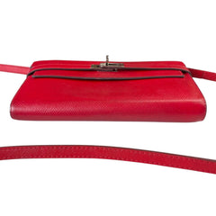 HERMES Red Clemence Leather Kelly Wallet with Added Insert/Chain Hermes