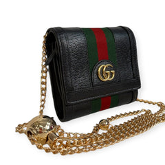GUCCI Ophidia Black Leather Compact Wallet with Adjustable Chain Gucci