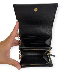 GUCCI Ophidia Black Leather Compact Wallet with Adjustable Chain Gucci