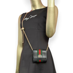 GUCCI Ophidia Black Leather Compact Wallet with Adjustable Chain Gucci