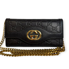 GUCCI Black Guccissima Interlocking Sukey Wallet with Chain Gucci