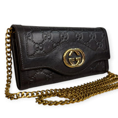GUCCI Black Guccissima Interlocking Sukey Wallet with Chain Gucci