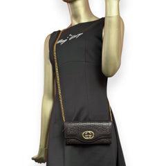 GUCCI Black Guccissima Interlocking Sukey Wallet with Chain Gucci