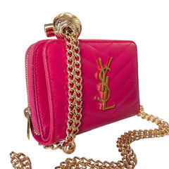 SAINT LAURENT YSL Pink Compact Zip Wallet Saint Laurent