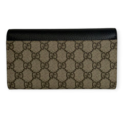 GUCCI Black Leather/Coated Canvas GG Supreme Marmont Wallet with Chain Gucci
