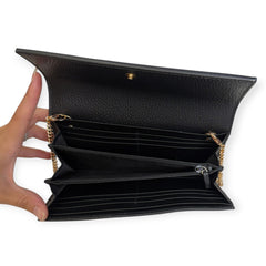 GUCCI Black Leather/Coated Canvas GG Supreme Marmont Wallet with Chain Gucci