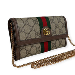 GUCCI GG Supreme Ophidia Coated Canvas Marmont Wallet with added Chain Gucci