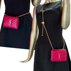 SAINT LAURENT YSL Pink Compact Zip Wallet Saint Laurent