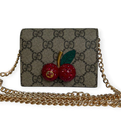 GUCCI GG Supreme Cherry Compact Wallet with Adjustable Chain Gucci