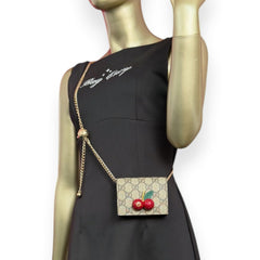 GUCCI GG Supreme Cherry Compact Wallet with Adjustable Chain Gucci