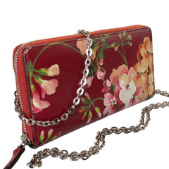 GUCCI Flora Zip Wallet with Silver Crossbody Chain Gucci