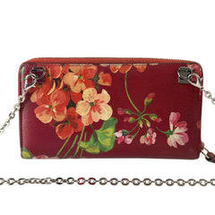 GUCCI Flora Zip Wallet with Silver Crossbody Chain Gucci