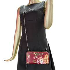GUCCI Flora Zip Wallet with Silver Crossbody Chain Gucci