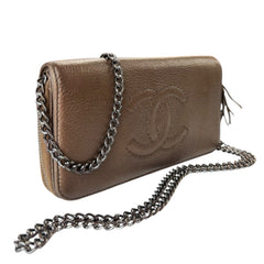 CHANEL Dark Bronze Grained Leather Timeless Zip Wallet on Chain Chanel
