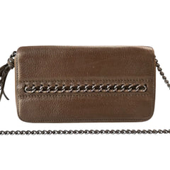 CHANEL Dark Bronze Grained Leather Timeless Zip Wallet on Chain Chanel