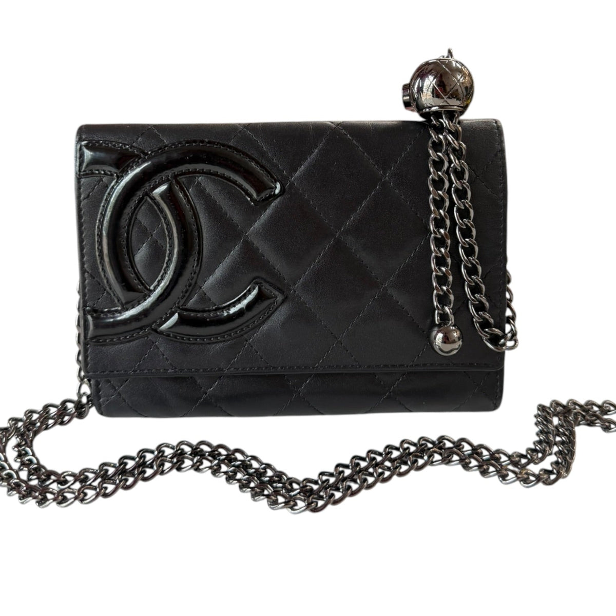 CHANEL Lambskin Cambon Compact Wallet On Adjustable Chain Chanel