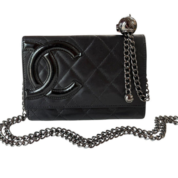 CHANEL Lambskin Cambon Compact Wallet On Adjustable Chain Chanel
