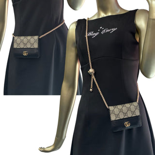 GUCCI Black/GG Supreme Compact Wallet with Adjustable Chain Gucci