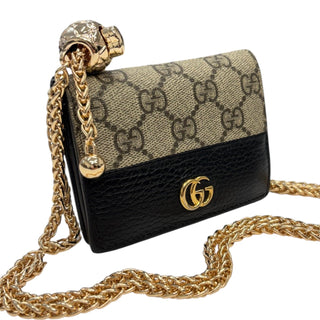 GUCCI Black/GG Supreme Compact Wallet with Adjustable Chain Gucci