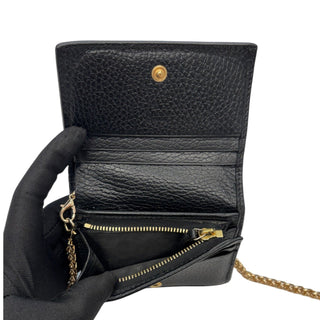 GUCCI Black/GG Supreme Compact Wallet with Adjustable Chain Gucci