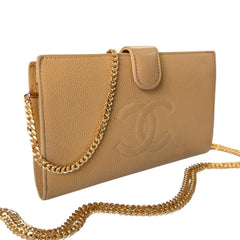 CHANEL Beige Caviar Leather Timeless Wallet Chanel