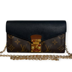 LOUIS VUITTON Black Leather and Monogram Portefeuille Pallas Wallet with Chain Louis Vuitton
