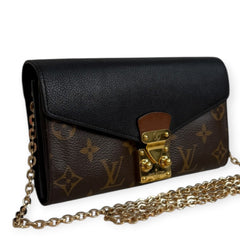 LOUIS VUITTON Black Leather and Monogram Portefeuille Pallas Wallet with Chain Louis Vuitton