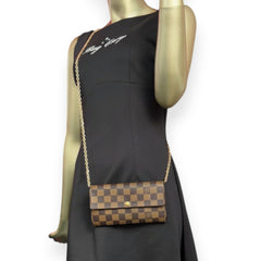 LOUIS VUITTON Damier Ebene Sarah Wallet with Chain Louis Vuitton