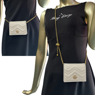 GUCCI Bone GG Marmont Compact Wallet with Adjustable Chain Gucci