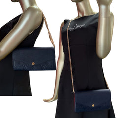 LOUIS VUITTON Navy Empreinte Leather Sarah Wallet with Chain Louis Vuitton